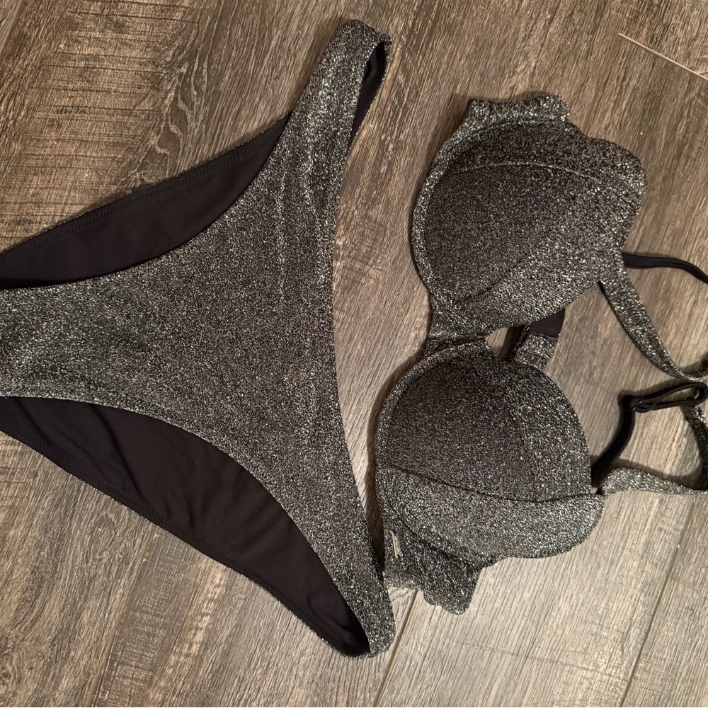 Victoria's Secret Shimmery Black Push-Up Bikini Set